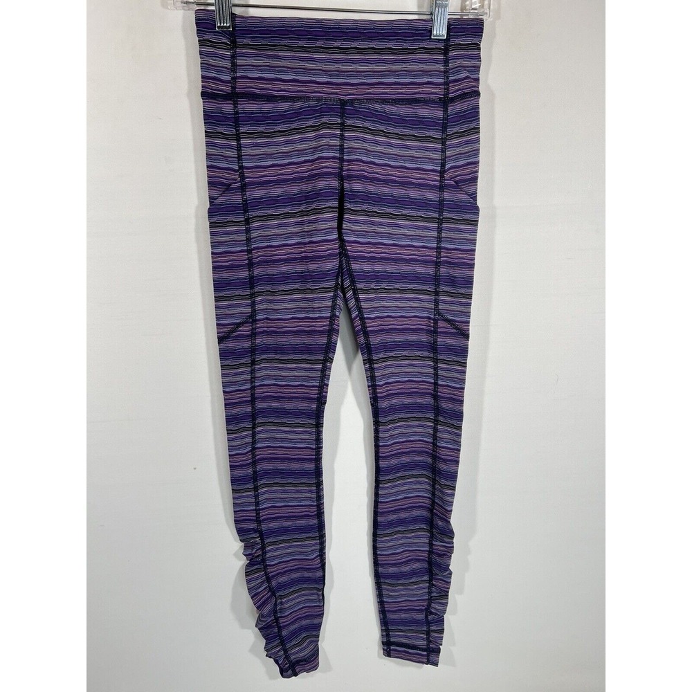 Lululemon Leggings Womens 4 Black Stripe Zip Pocket Yoga Activewear